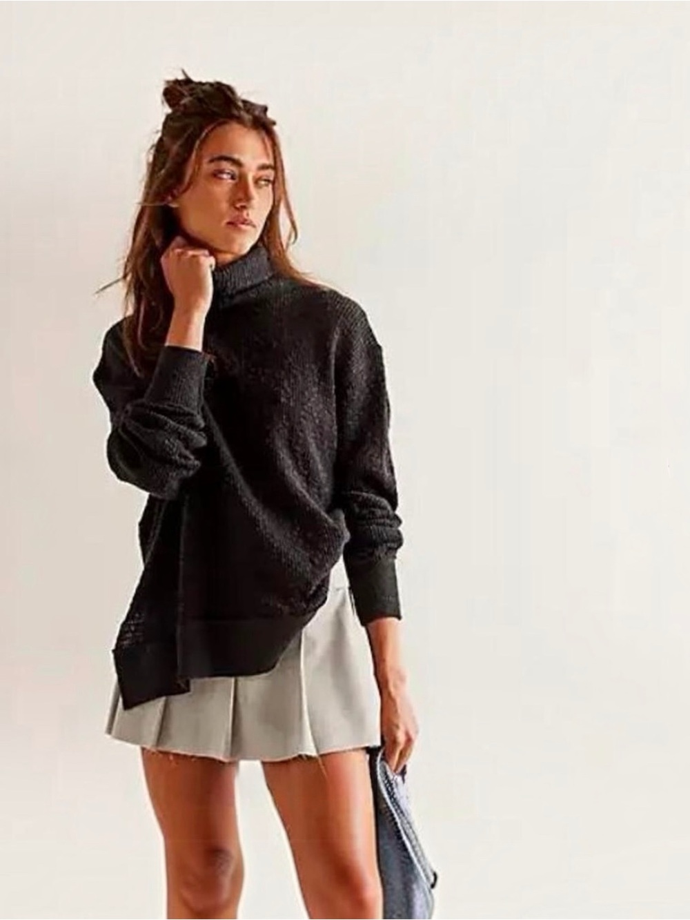 Free People We The Free Tommy Turtleneck Sweater Small Black Oversized
